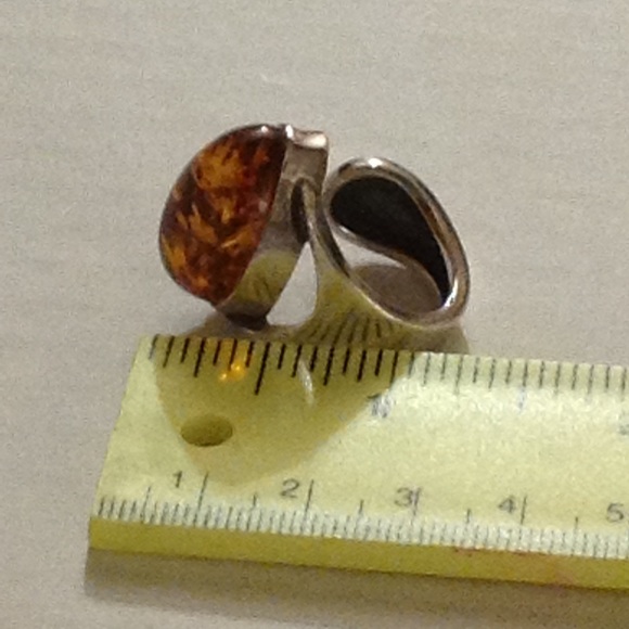 Large Amber Artisan Vintage Ring OOAK Adjustable - Picture 7 of 8